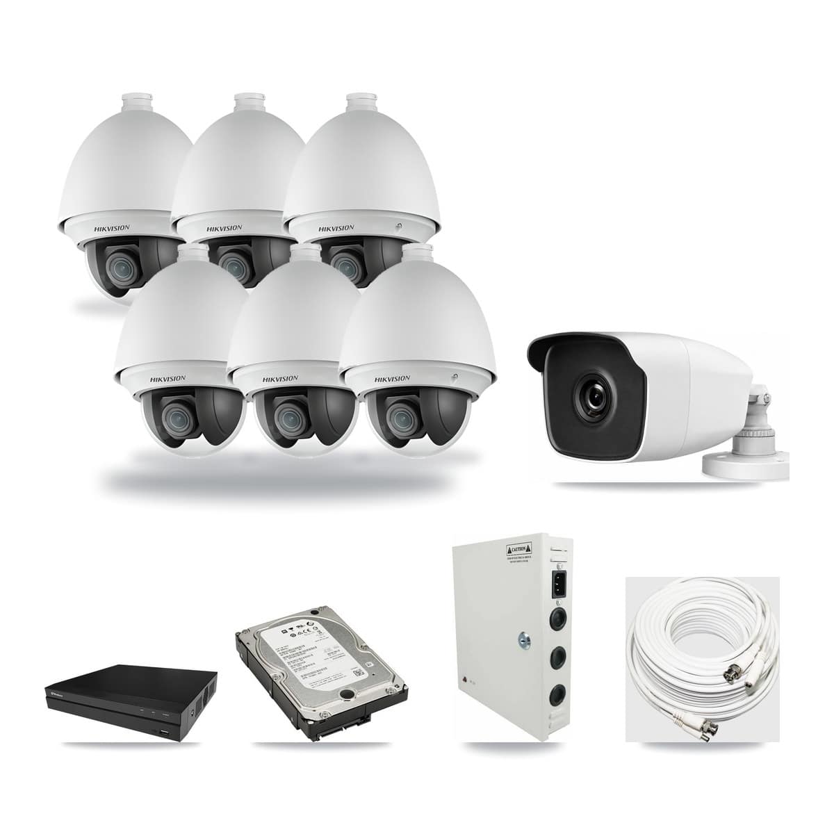 8-Channel 2MP – 3MP CCTV Kit — 6 2MP PTZ + 1 3MP Bullet Cameras + 5TB Recording (PXD-5208AN Recorder) - Image 1
