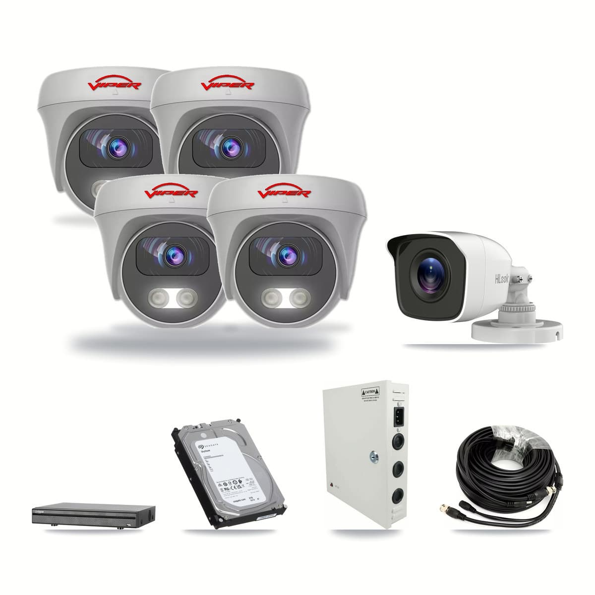 8-Channel 4MP – 5MP CCTV Kit — 1 4MP Bullet + 4 White 5MP Cameras + 6TB Recording (DH-XVR5108H Recorder) - Image 1