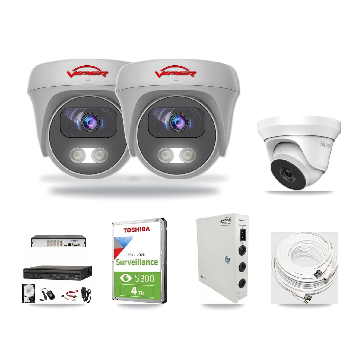 8-Channel 4MP – 5MP CCTV Kit — 1 HiLook 4MP Turret + 2 Viper White 5MP Cameras + 4TB Recording (XVR-3108AD Recorder) - Image 1