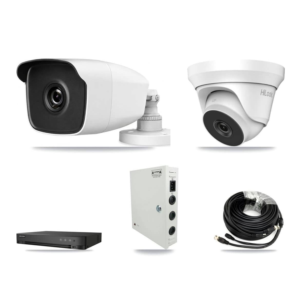 Hikvision 4-channel CCTV kit: 2 cameras (1× 3MP Bullet + 1× 4MP Turret), 3TB hard drive