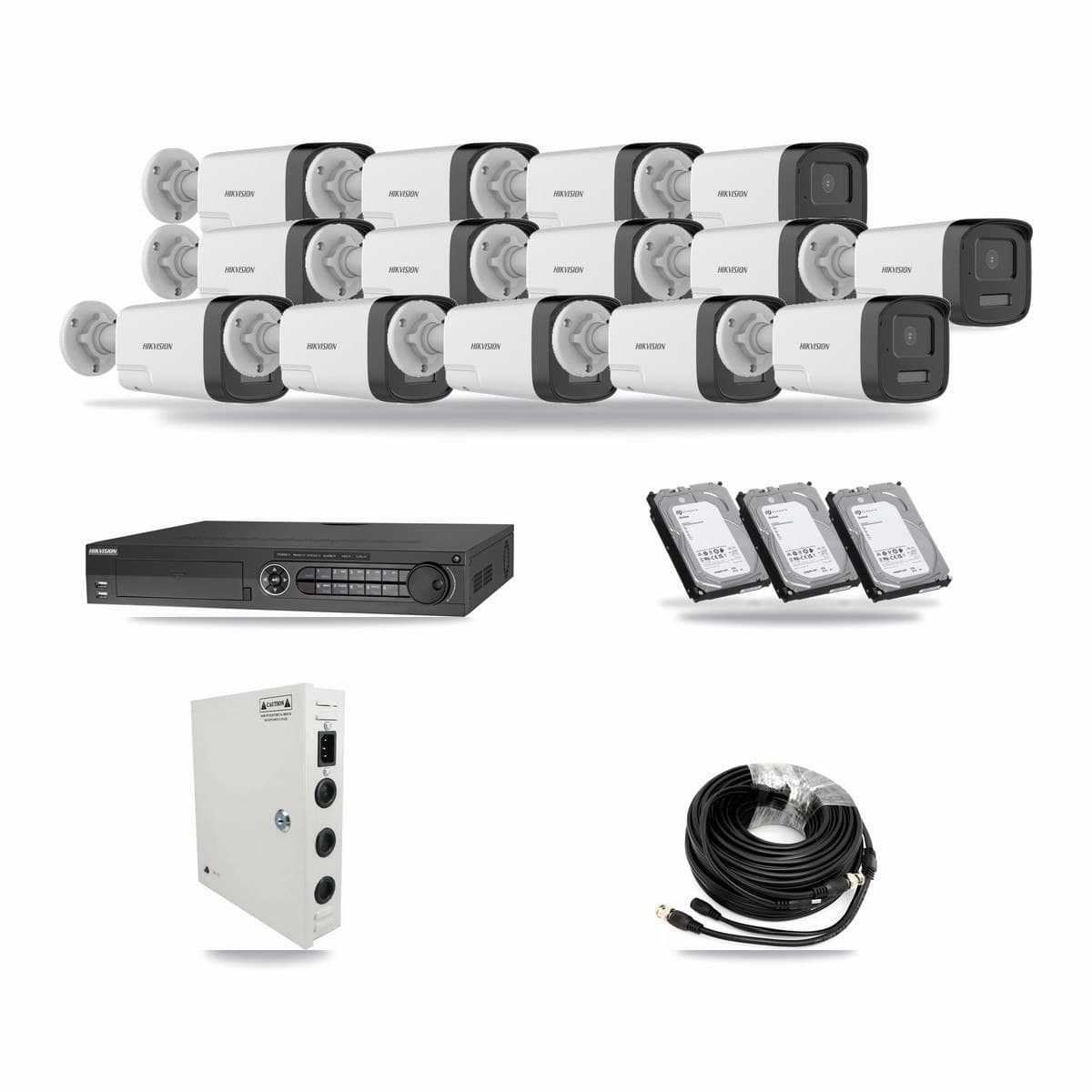 Hikvision 32-channel CCTV kit: 14 cameras (14× 5MP Bullet), 3× 6TB hard drive