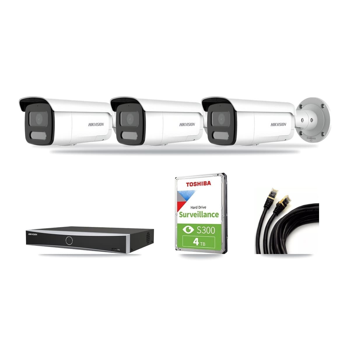 Hikvision 4-channel CCTV kit: 3 cameras (3× 4MP Bullet), 4TB hard drive