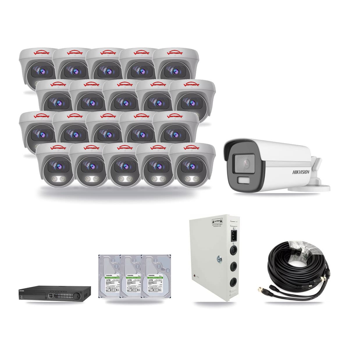 Hikvision & Viper 32-Channel 5MP – 4K CCTV Kit — 1 4K Bullet + 20 5MP Cameras + 3× 10TB Recording - Image 1