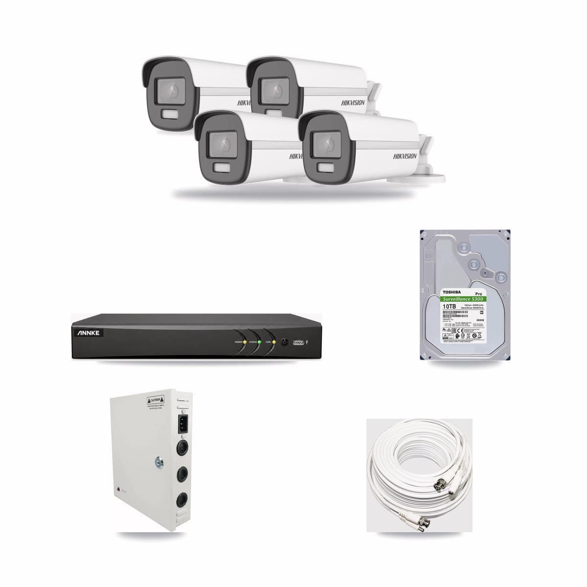 Hikvision & ANNKE 4-Channel 4K CCTV Kit — 4 Bullet Cameras + 10TB Recording - Image 1