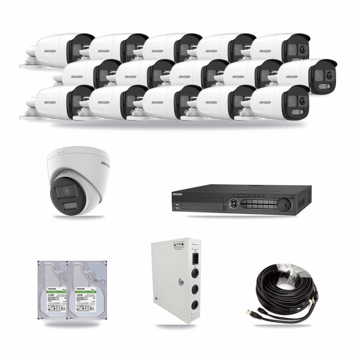 Hikvision 32-Channel 5MP CCTV Kit — 15 Bullet + 1 Turret Cameras + 2× 10TB Recording - Image 1