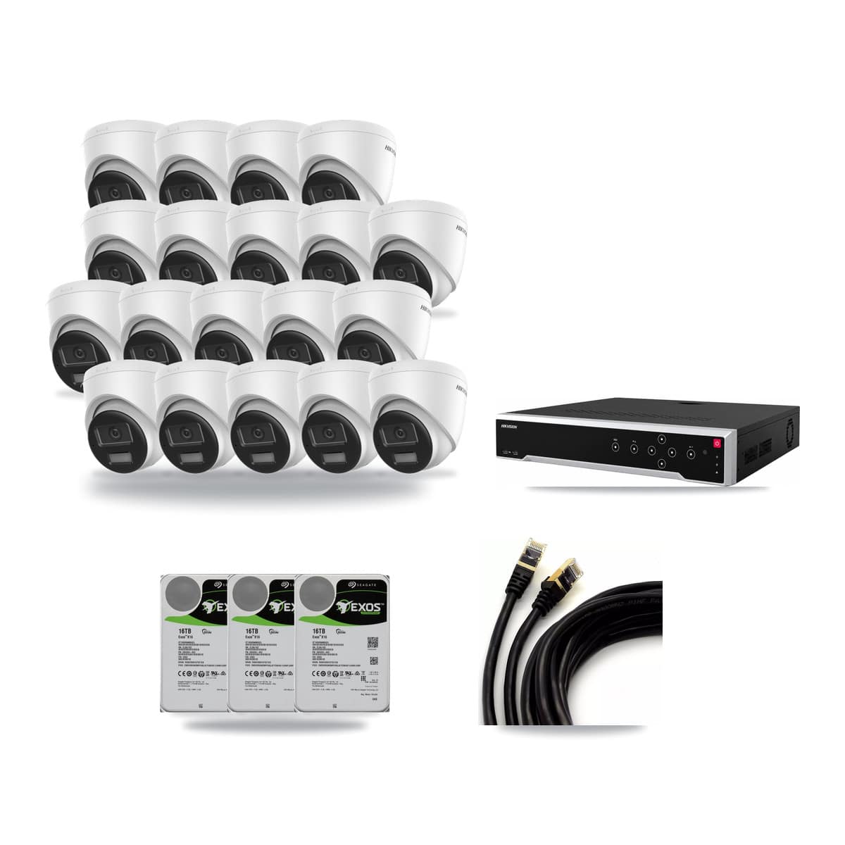 Hikvision 32-Channel 4K CCTV Kit — 19 Turret Cameras + 3× 16TB Recording - Image 1