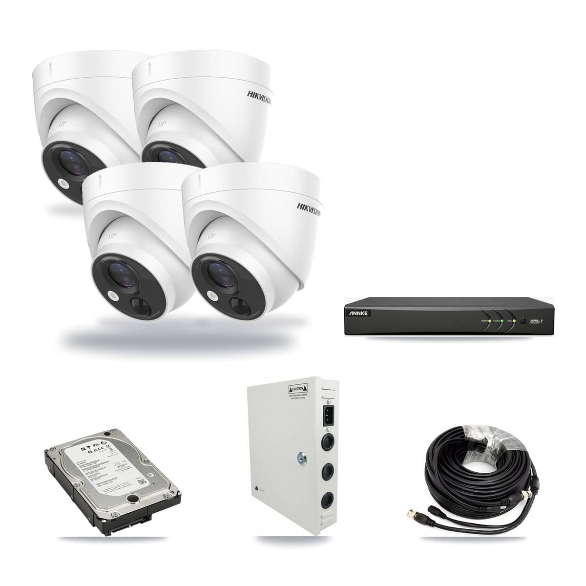 Hikvision & ANNKE 4-Channel 5MP CCTV Kit — 4 DS-2CE71H0T Turret Cameras + 5TB Recording - Image 1