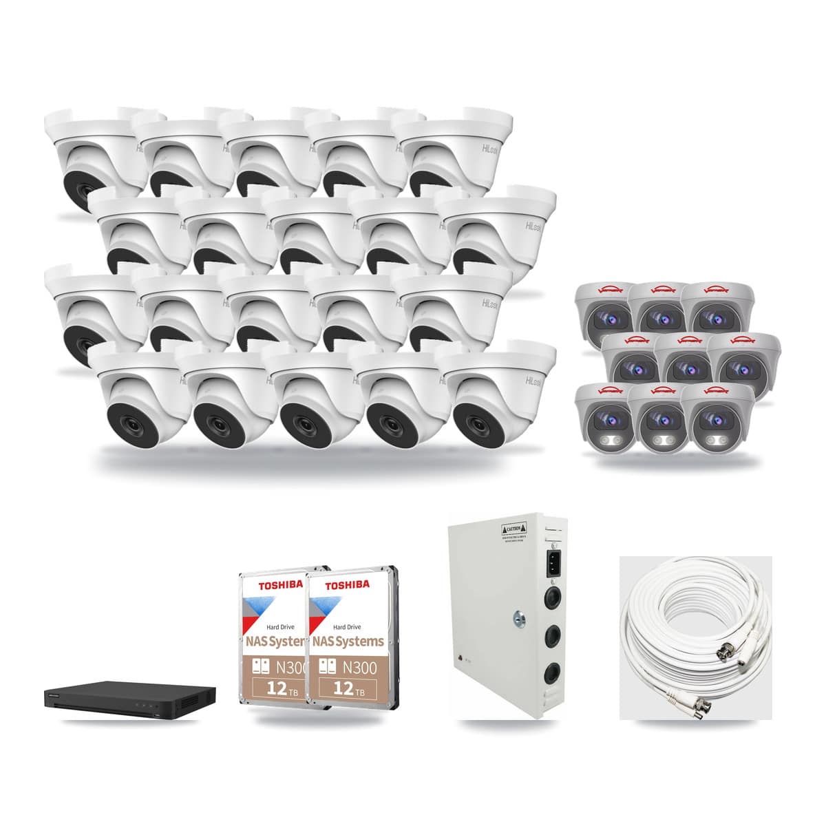 32-Channel 4MP – 5MP CCTV Kit — 20 4MP Turret + 9 5MP Cameras + 2× 12TB Recording - Image 1