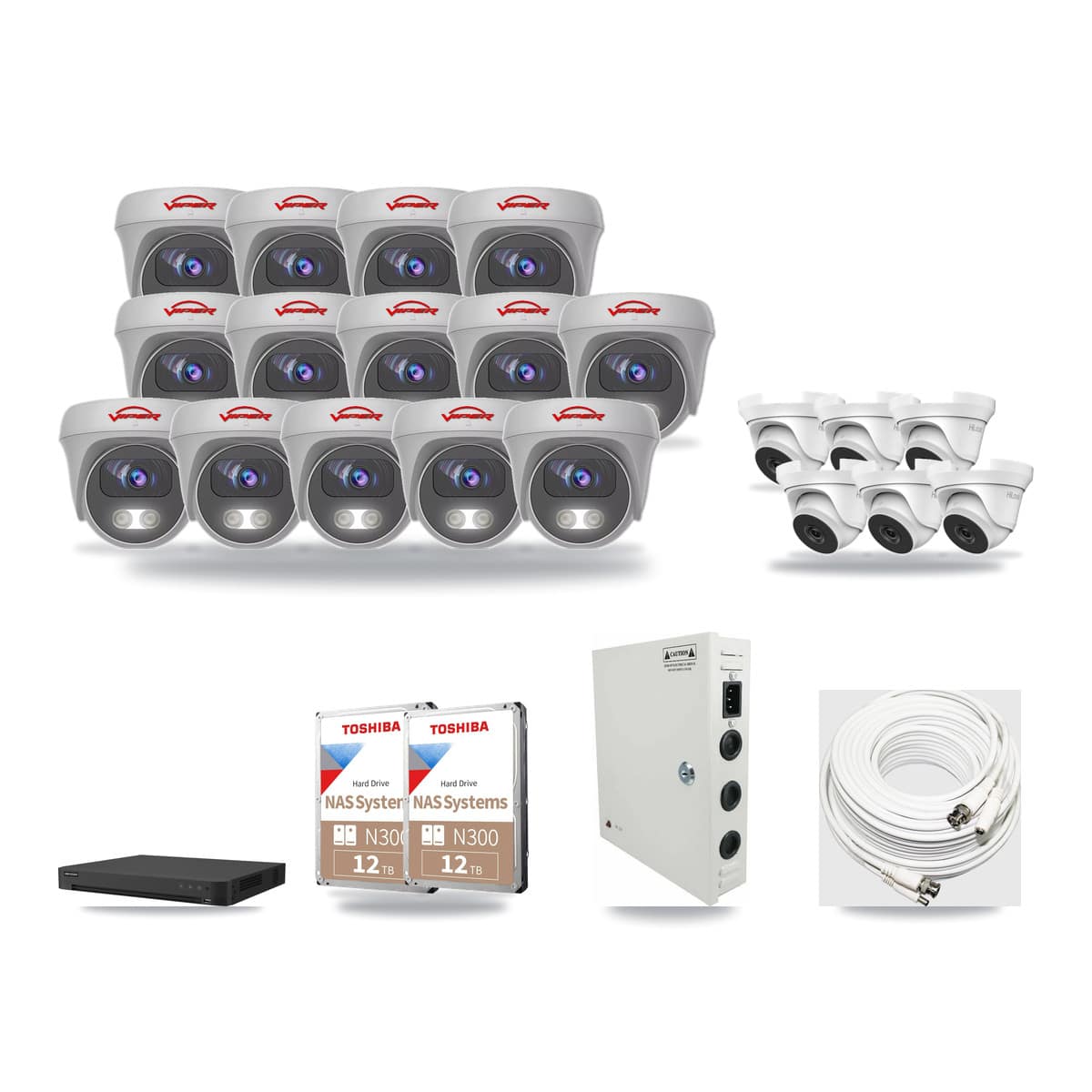 32-Channel 4MP – 5MP CCTV Kit — 6 4MP Turret + 14 White 5MP Cameras + 2× 12TB Recording (IDS-7232HQHI Recorder) - Image 1