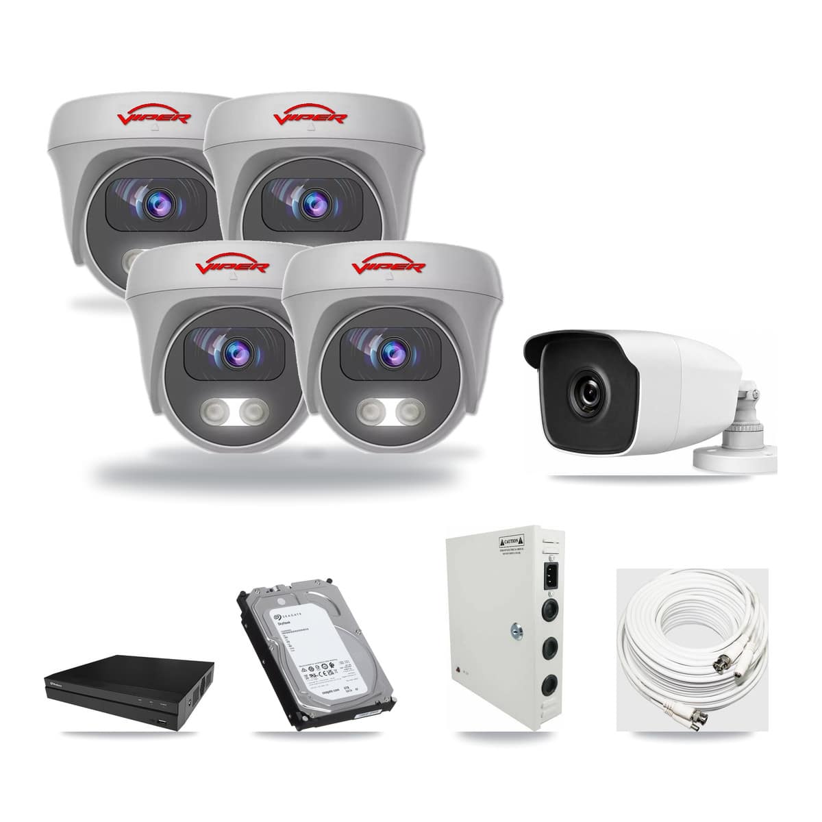 8-Channel 3MP – 5MP CCTV Kit — 1 3MP Bullet + 4 White 5MP Cameras + 6TB Recording (PXD-5208AN Recorder) - Image 1