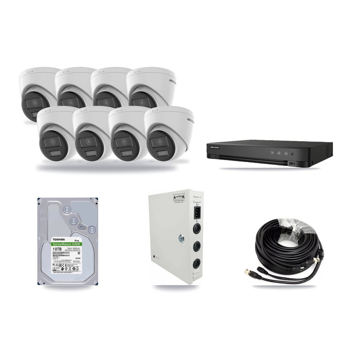 Hikvision 8-channel CCTV kit: 8 cameras (8× 5MP Turret), 10TB hard drive