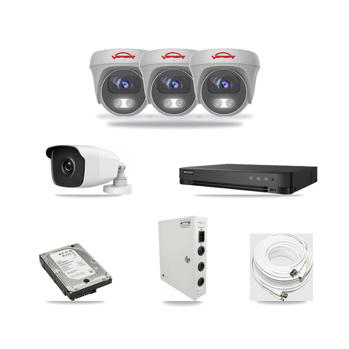 8-Channel 3MP – 5MP CCTV Kit — 1 3MP Bullet + 3 White 5MP Cameras + 5TB Recording (IDS-7208HQHI Recorder) - Image 1