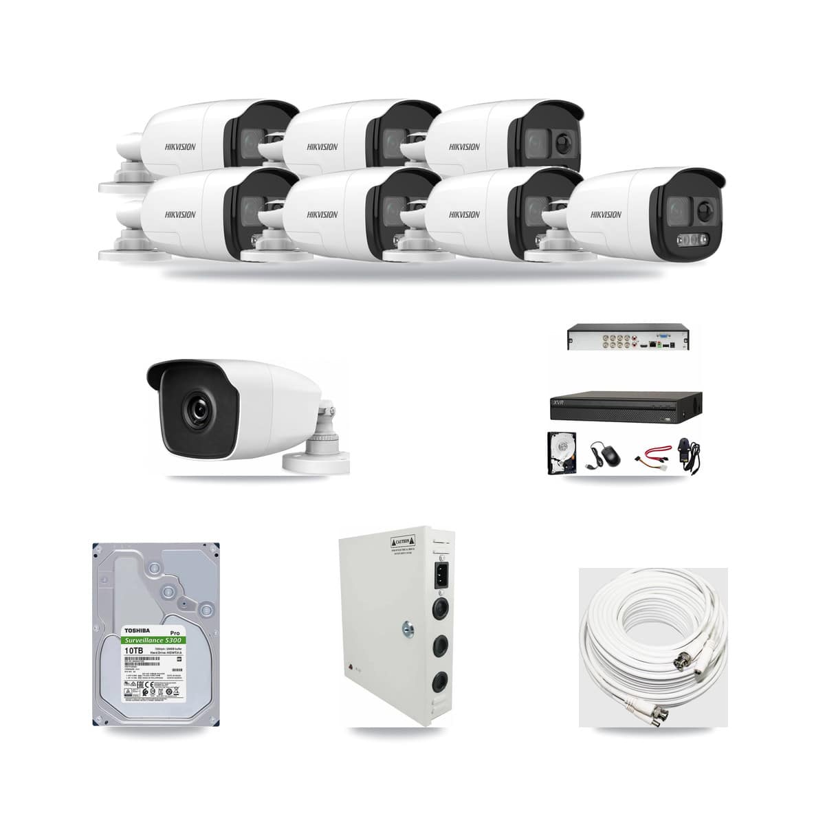 8-Channel 3MP – 5MP CCTV Kit — 7 Hikvision 5MP + 1 HiLook 3MP Bullet Cameras + 10TB Recording (XVR-3108AD Recorder) - Image 1