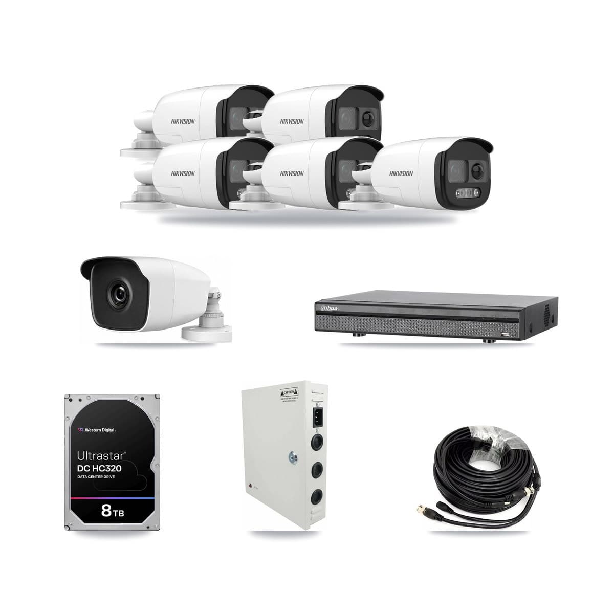 8-Channel 3MP – 5MP CCTV Kit — 5 5MP + 1 3MP Bullet Cameras + 8TB Recording (DH-XVR5108H Recorder) - Image 1