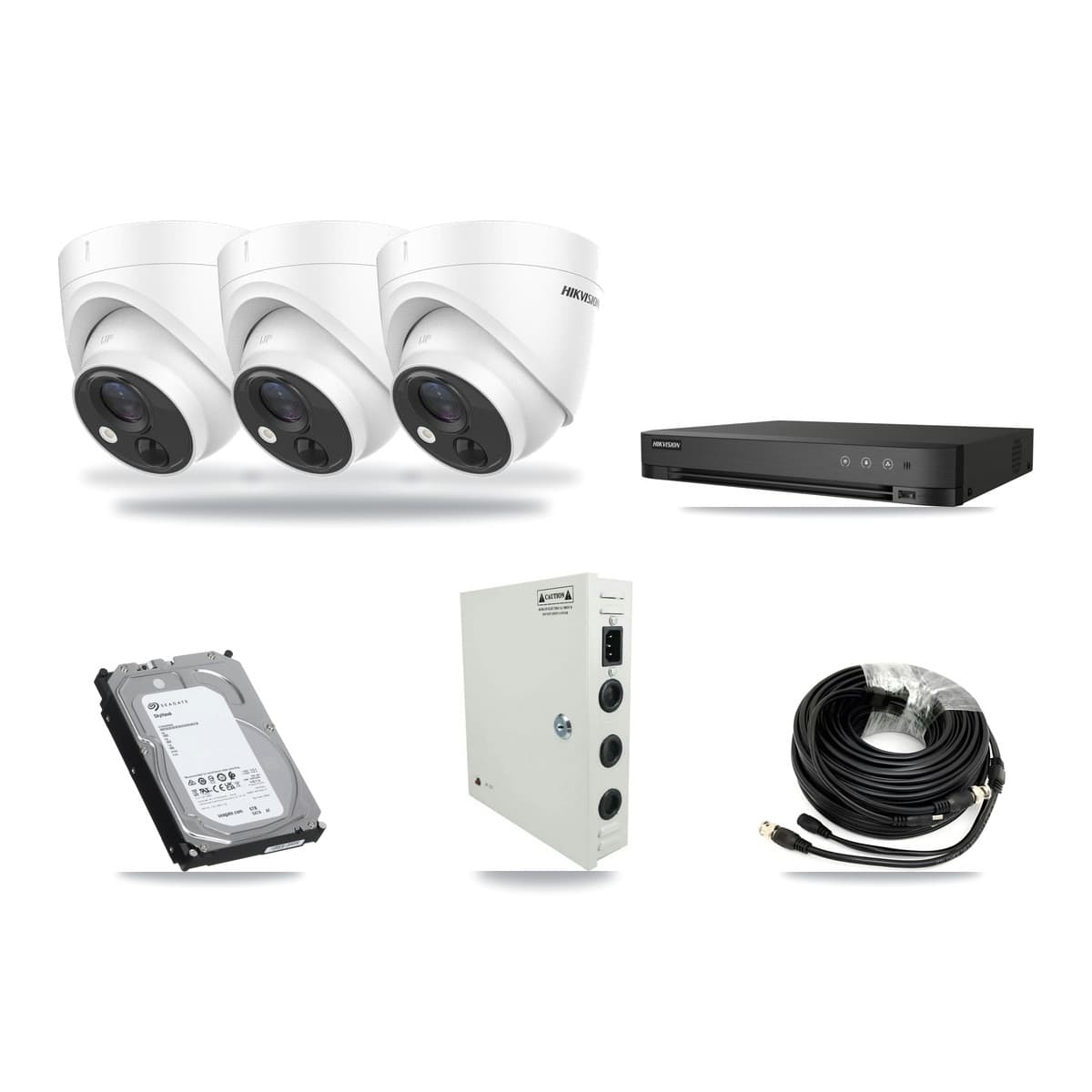 Hikvision 4-channel CCTV kit: 3 cameras (3× 5MP Turret), 6TB hard drive