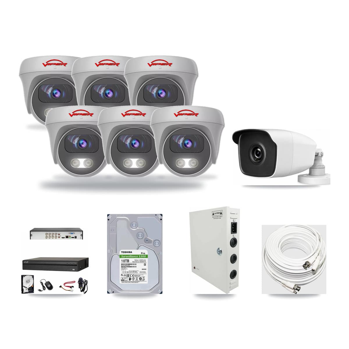 8-Channel 3MP – 5MP CCTV Kit — 1 HiLook 3MP Bullet + 6 Viper White 5MP Cameras + 10TB Recording (XVR-3108AD Recorder) - Image 1