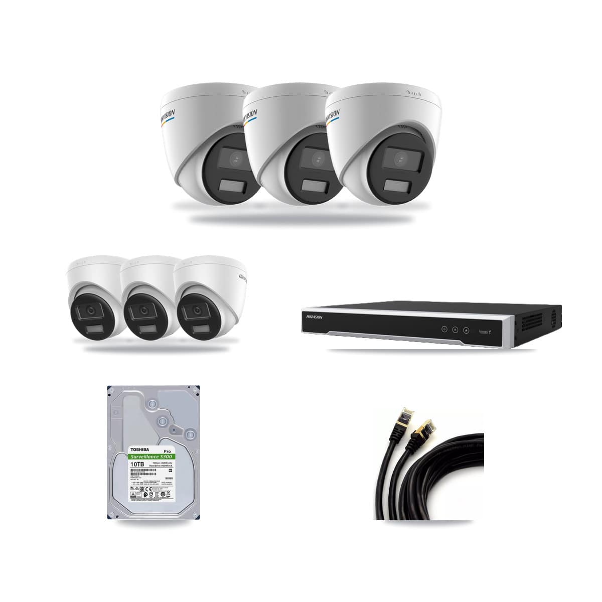 Hikvision 16-channel CCTV kit: 6 cameras (3× 2MP Turret + 3× 4K Turret), 10TB hard drive