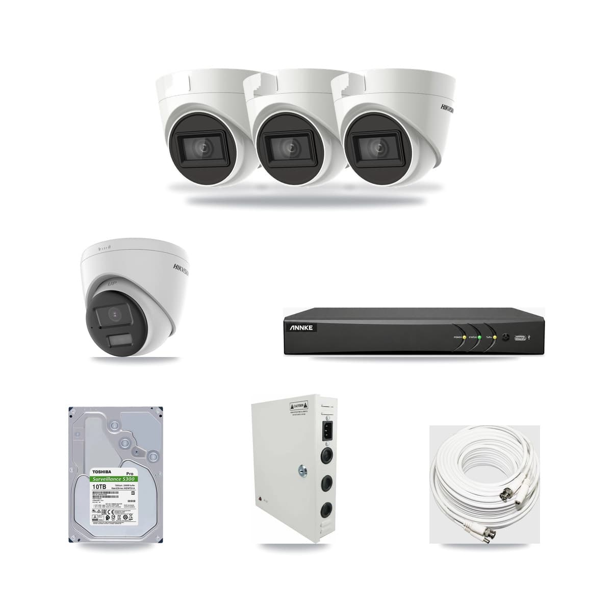 Hikvision & ANNKE 4-Channel 4K CCTV Kit — 1 DS-2CE78U0T + 3 DS-2CE78U1T Turret Cameras + 10TB Recording - Image 1
