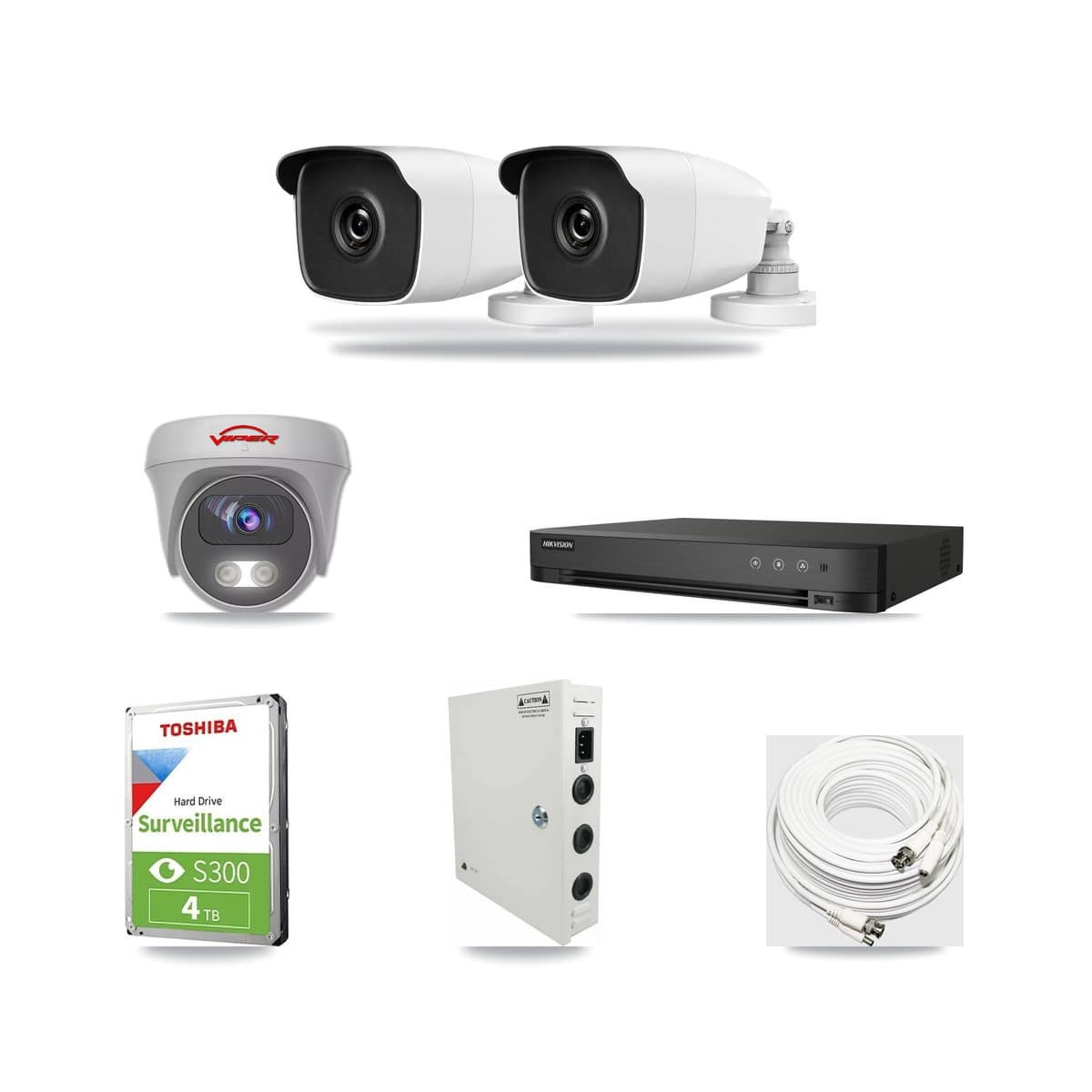 4-Channel 3MP – 5MP CCTV Kit — 2 3MP Bullet + 1 White 5MP Cameras + 4TB Recording (IDS-7204HQHI Recorder) - Image 1