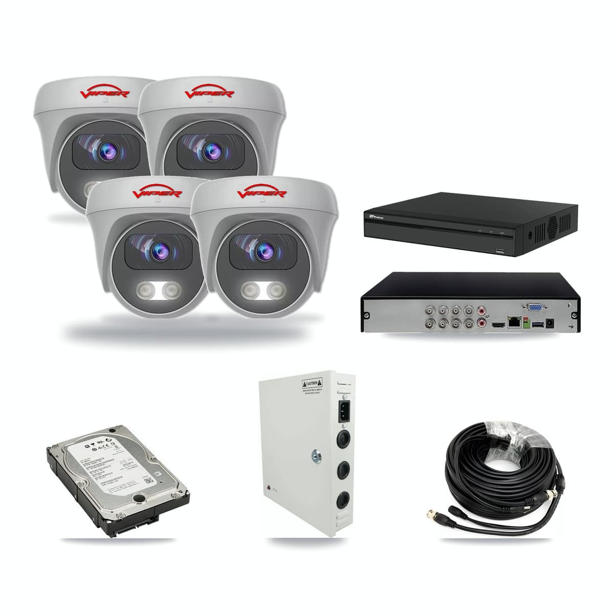 Viper & Prolux 8-Channel 5MP CCTV Kit — 4 White Cameras + 5TB Recording (PXD-5108HS Recorder) - Image 1