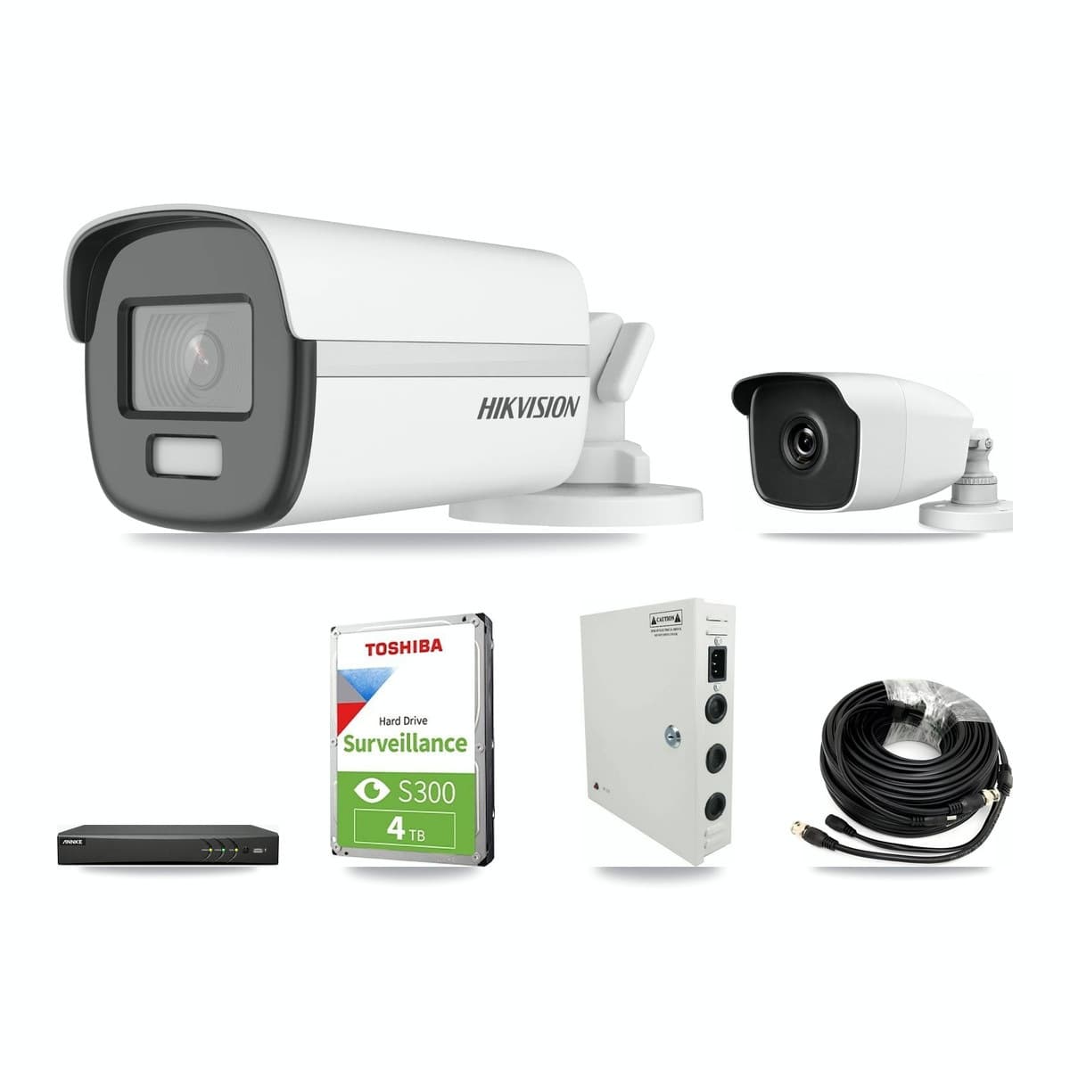 ANNKE 4-channel CCTV kit: 2 cameras (1× 4K Bullet + 1× 3MP Bullet), 4TB hard drive