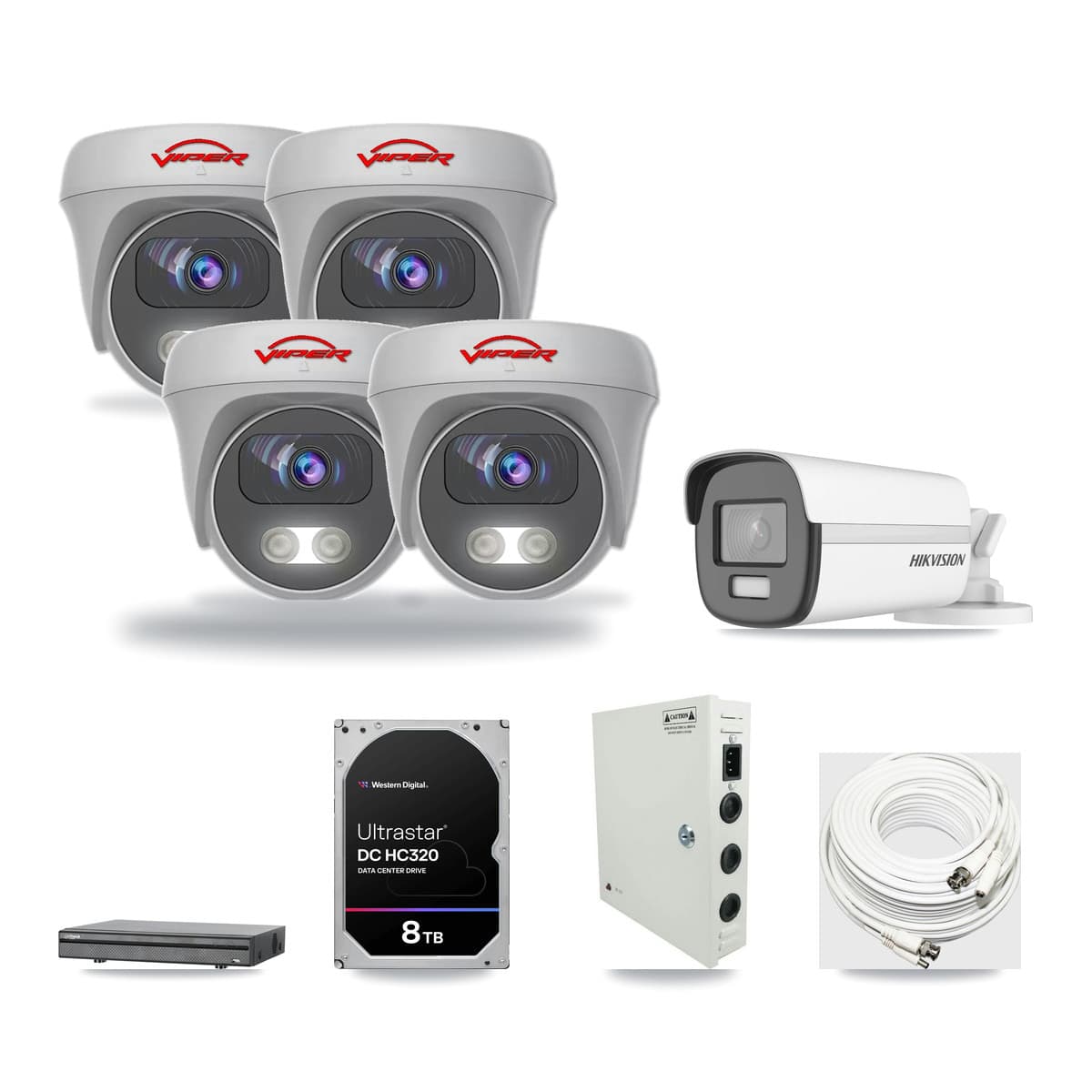 8-Channel 5MP – 4K CCTV Kit — 1 4K Bullet + 4 White 5MP Cameras + 8TB Recording (DH-XVR5108H Recorder) - Image 1