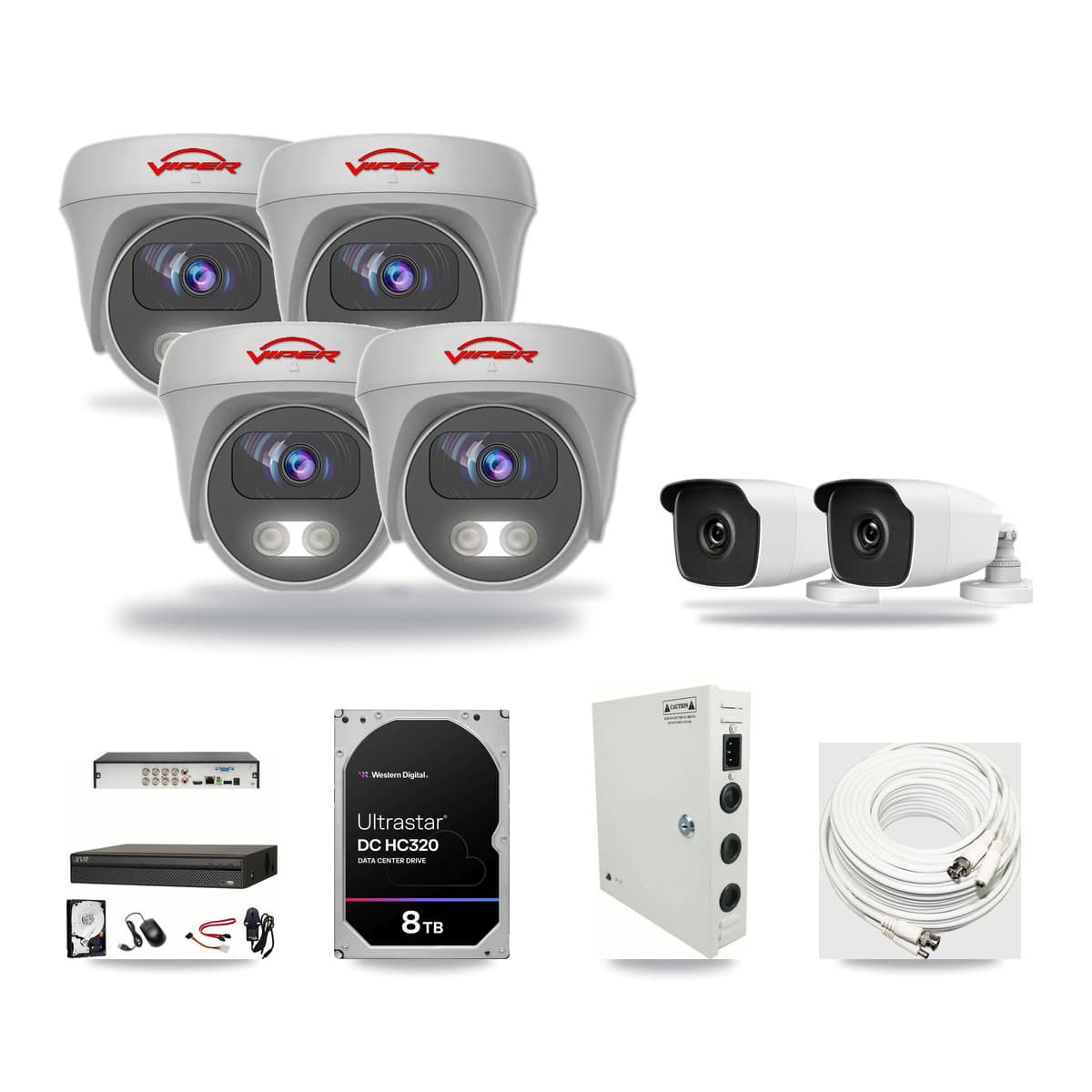 8-Channel 3MP – 5MP CCTV Kit — 2 HiLook 3MP Bullet + 4 Viper White 5MP Cameras + 8TB Recording (XVR-3108AD Recorder) - Image 1