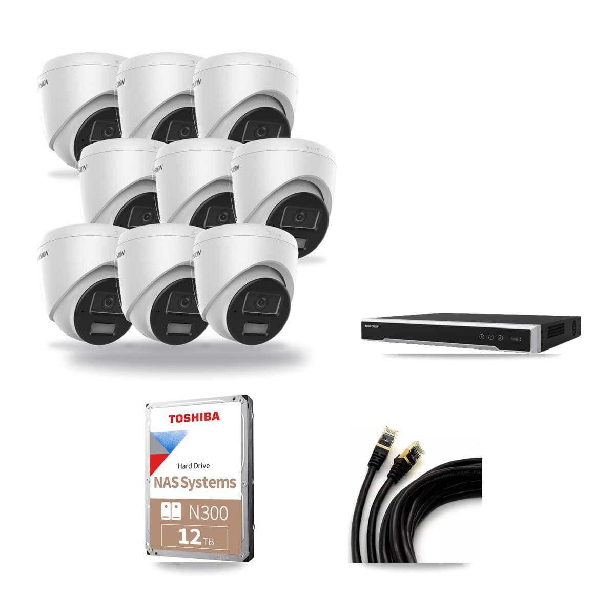 Hikvision 16-channel CCTV kit: 9 cameras (9× 4MP Turret), 12TB hard drive