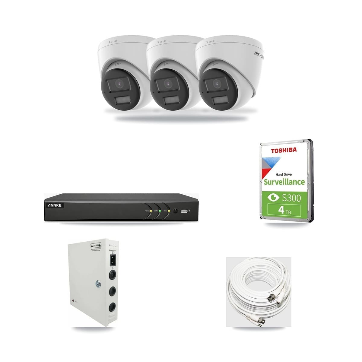 Hikvision & ANNKE 4-Channel 5MP CCTV Kit — 3 DS-2CE78K0T-LPTS Turret Cameras + 4TB Recording (AN-DV4-8MP-D941BB Recorder) - Image 1