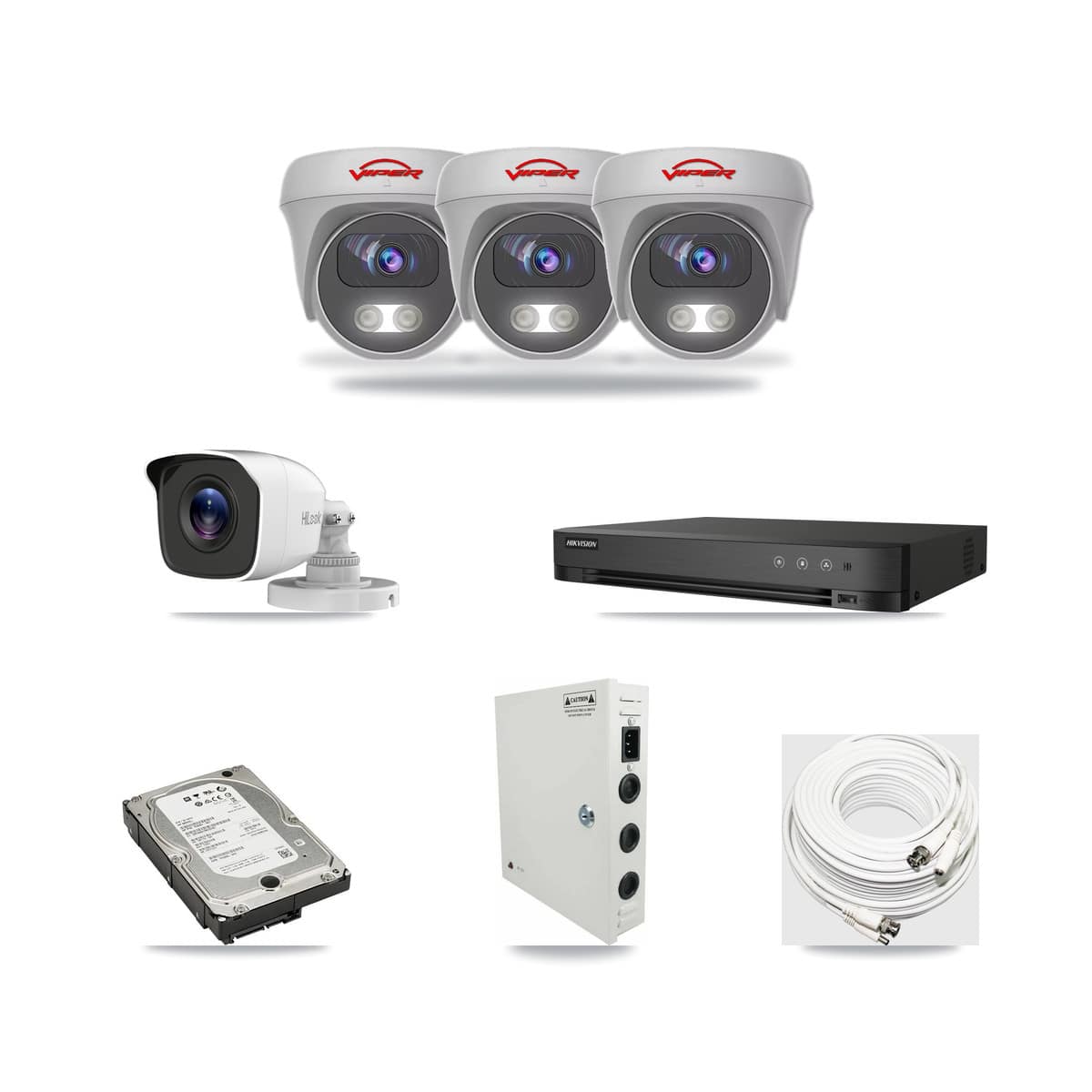 4-Channel 4MP – 5MP CCTV Kit — 1 4MP Bullet + 3 White 5MP Cameras + 5TB Recording (IDS-7204HQHI Recorder) - Image 1