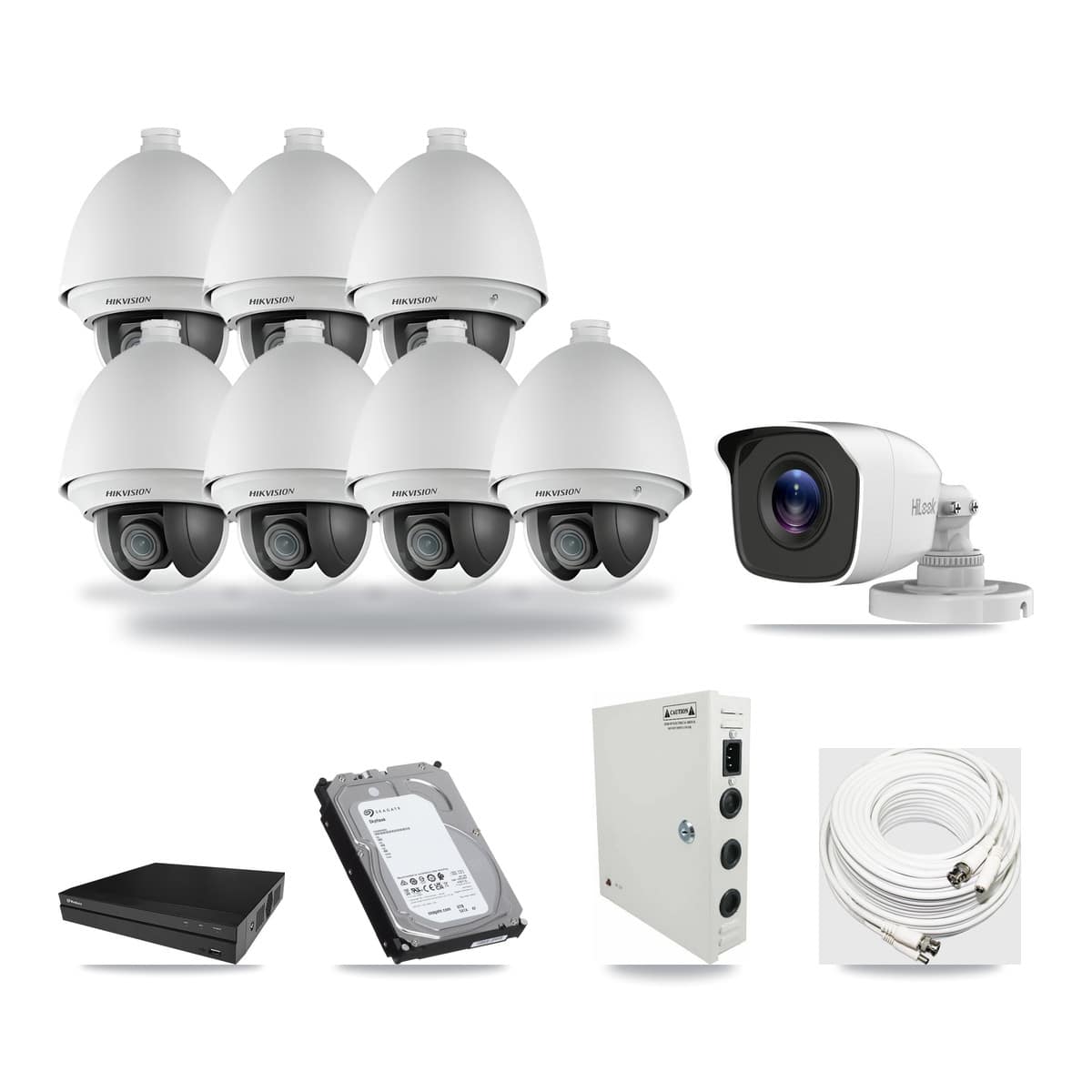 8-Channel 2MP – 4MP CCTV Kit — 7 2MP PTZ + 1 4MP Bullet Cameras + 6TB Recording (PXD-5208AN Recorder) - Image 1