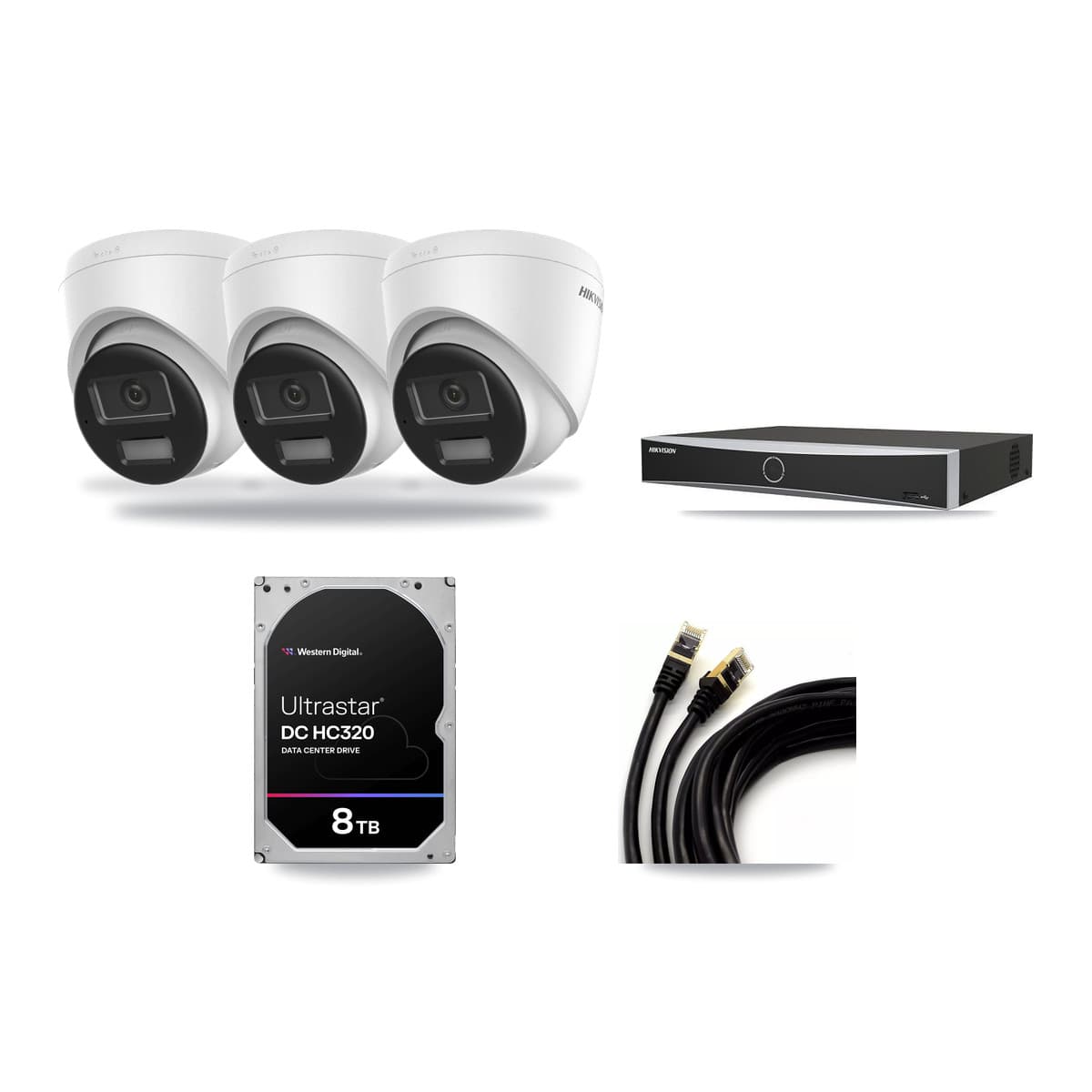 Hikvision 4-channel CCTV kit: 3 cameras (3× 4K Turret), 8TB hard drive