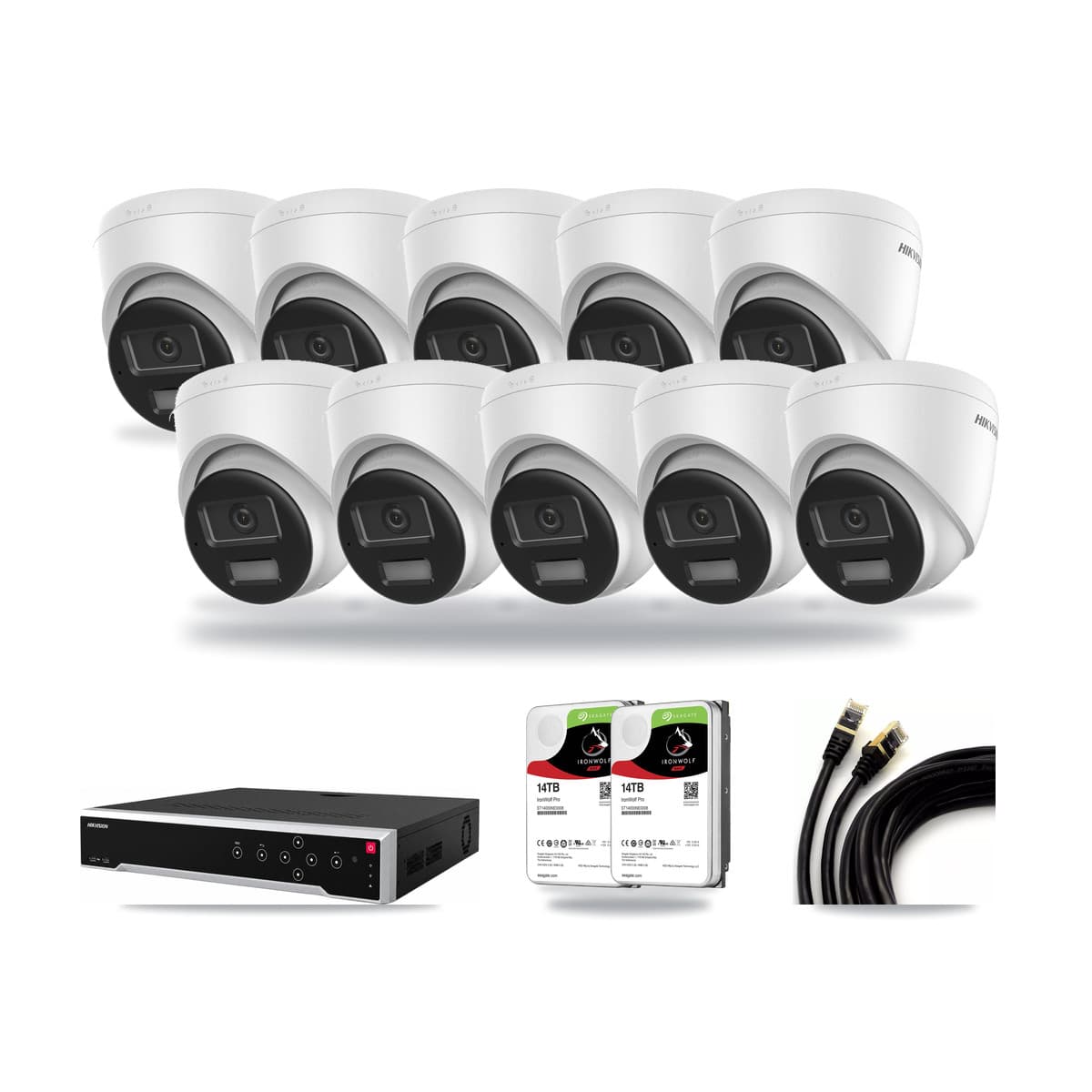 Hikvision 32-channel CCTV kit: 10 cameras (10× 4K Turret), 2× 14TB hard drive