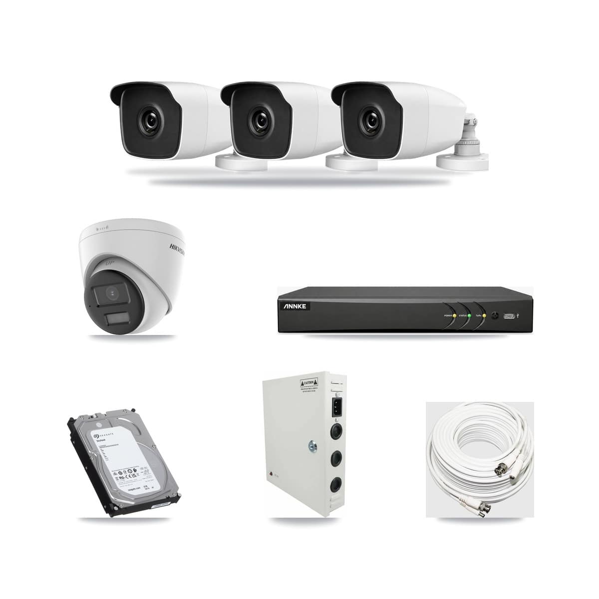 4-Channel 3MP – 4K CCTV Kit — 1 4K Turret + 3 3MP Bullet Cameras + 6TB Recording (AN-DV4-8MP Recorder) - Image 1