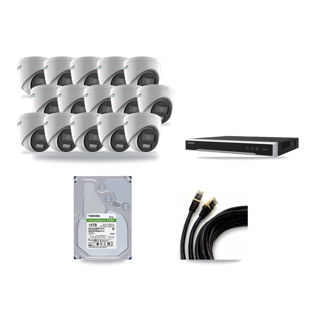 Hikvision 16-channel CCTV kit: 15 cameras (15× 2MP Turret), 10TB hard drive