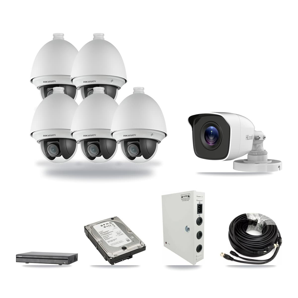 8-Channel 2MP – 4MP CCTV Kit — 5 2MP PTZ + 1 4MP Bullet Cameras + 5TB Recording (DH-XVR5108H Recorder) - Image 1