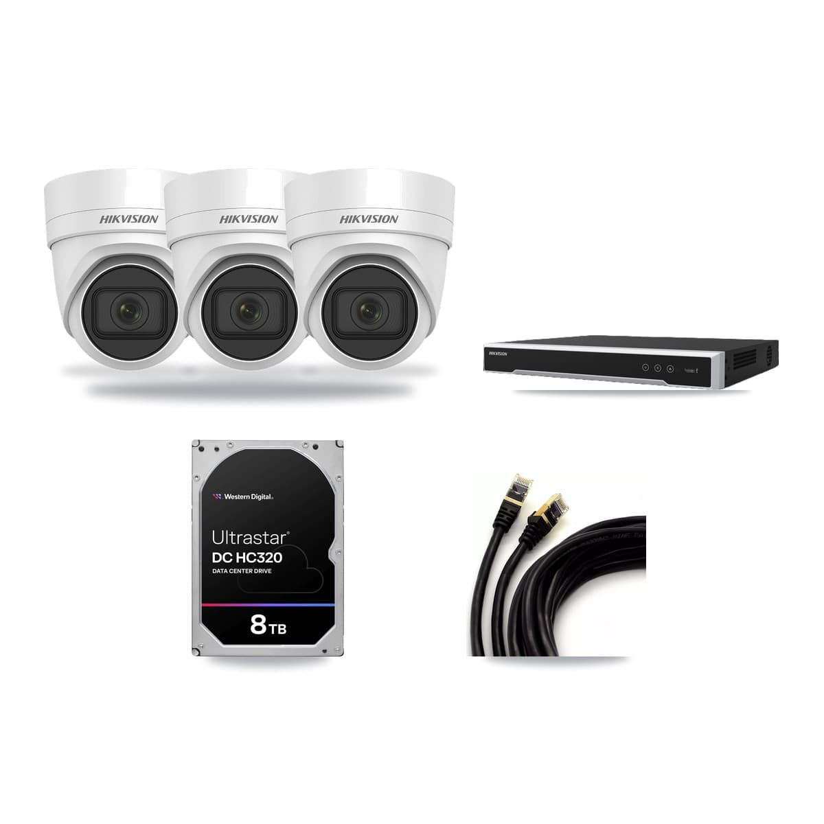 Hikvision 8-Channel 4K CCTV Kit — 3 DS-2CD2H83G0 Turret Cameras + 8TB Recording - Image 1