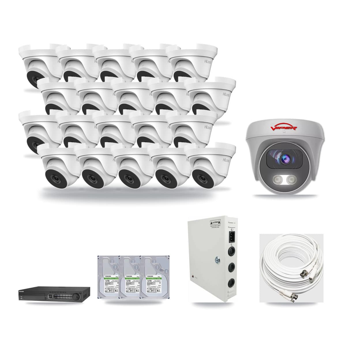 32-Channel 4MP – 5MP CCTV Kit — 20 4MP Turret + 1 5MP Cameras + 3× 10TB Recording - Image 1