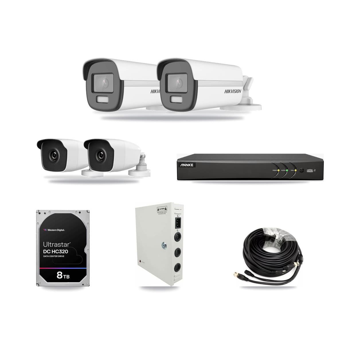 4-Channel 3MP – 4K CCTV Kit — 2 4K + 2 3MP Bullet Cameras + 8TB Recording (AN-DV4-8MP Recorder) - Image 1