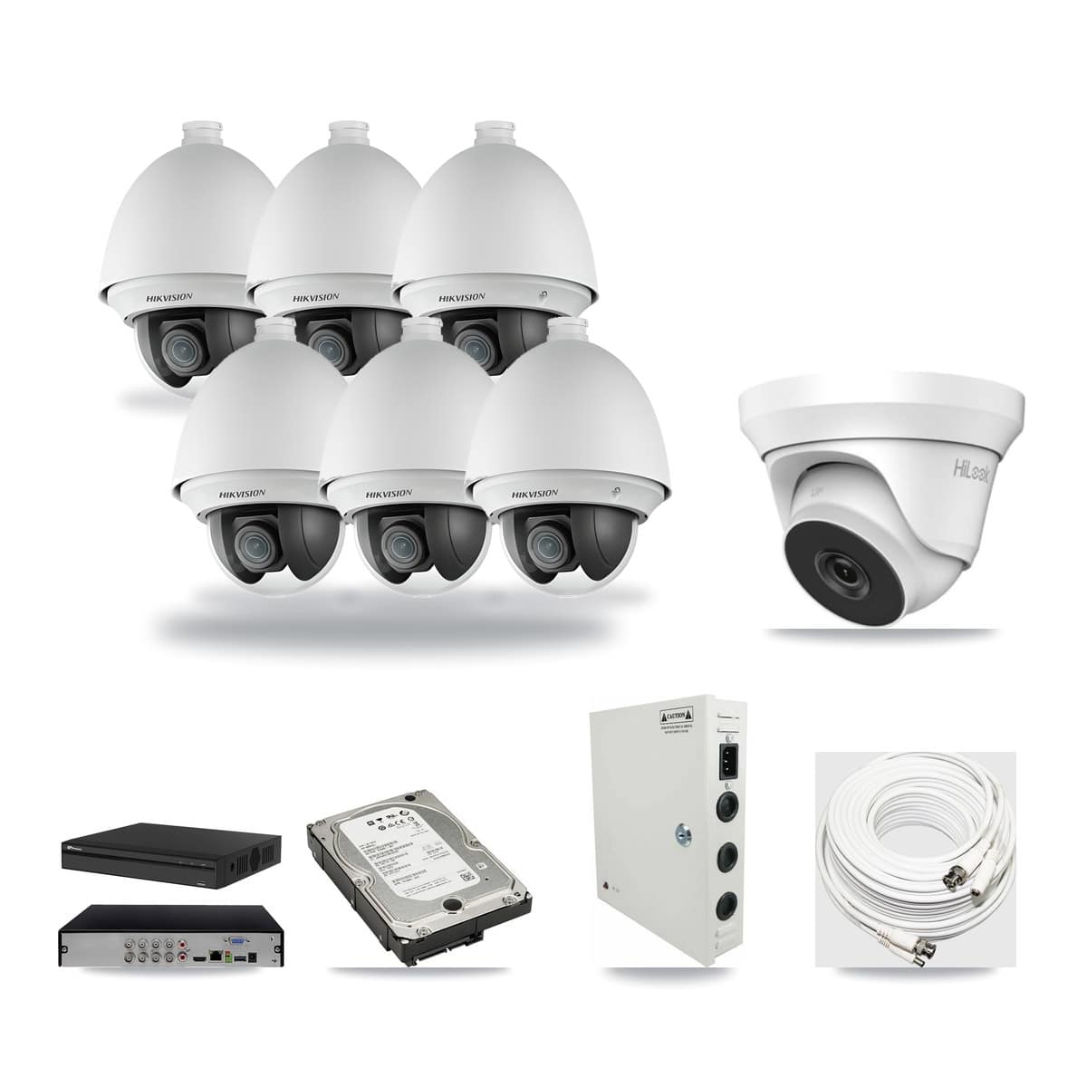 8-Channel 2MP – 4MP CCTV Kit — 6 2MP PTZ + 1 4MP Turret Cameras + 5TB Recording (PXD-5108HS Recorder) - Image 1
