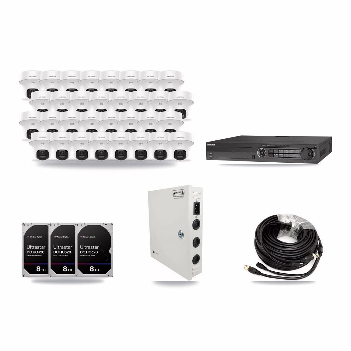 Hikvision 32-channel CCTV kit: 32 cameras (32× 5MP Turret), 3× 8TB hard drive
