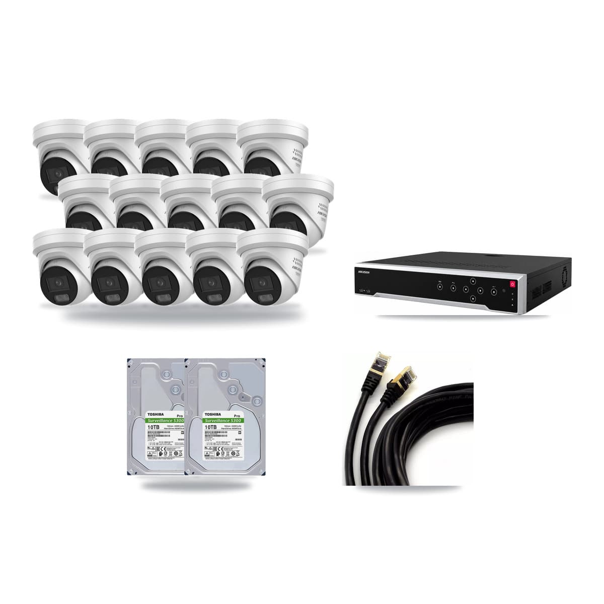 Hikvision 32-channel CCTV kit: 15 cameras (15× 4MP Turret), 2× 10TB hard drive
