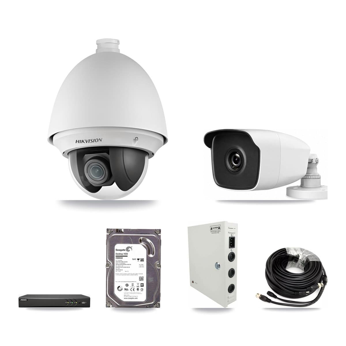 4-Channel 2MP – 3MP CCTV Kit — 1 2MP PTZ + 1 3MP Bullet Cameras + 2TB Recording (AN-DV4-8MP Recorder) - Image 1
