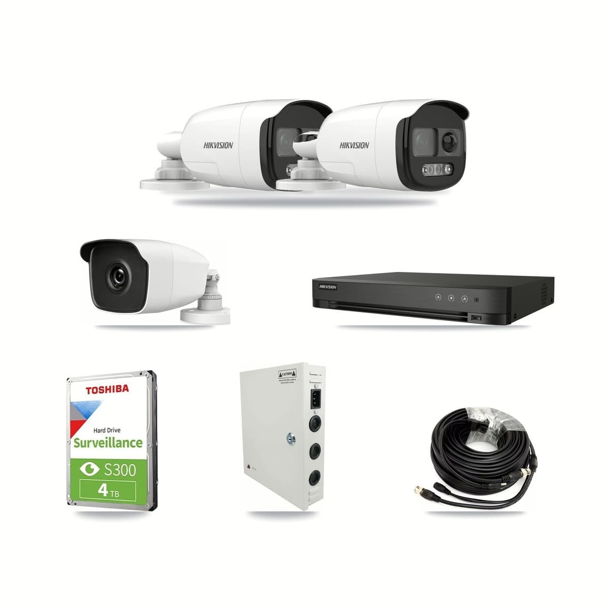 Hikvision & HiLook 4-Channel 3MP – 5MP CCTV Kit — 2 5MP + 1 3MP Bullet Cameras + 4TB Recording (IDS-7204HQHI Recorder) - Image 1