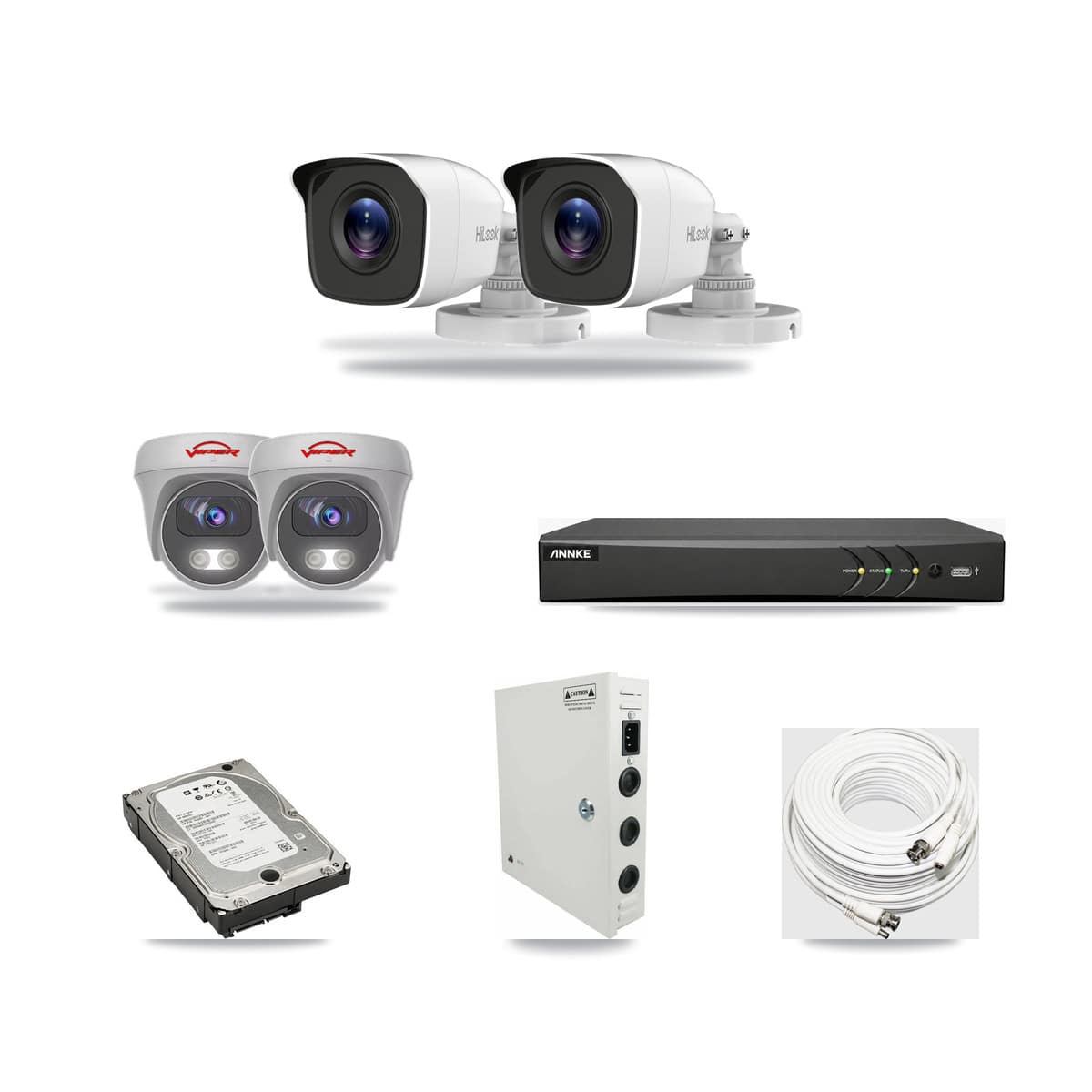 4-Channel 4MP – 5MP CCTV Kit — 2 4MP Bullet + 2 White 5MP Cameras + 5TB Recording (AN-DV4-8MP Recorder) - Image 1