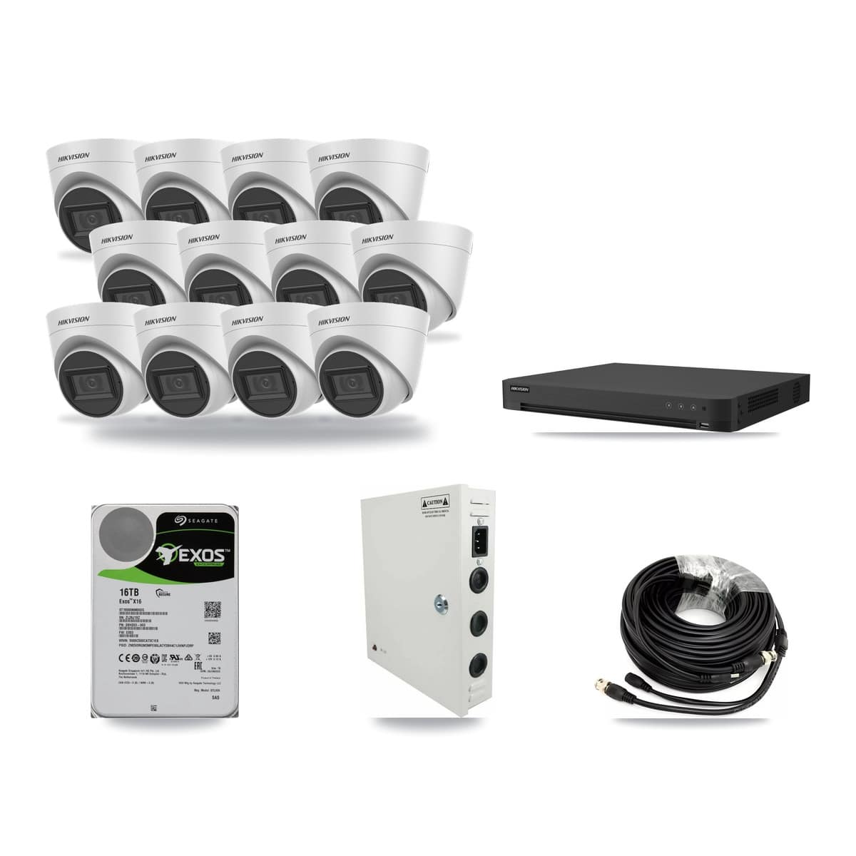 Hikvision 16-channel CCTV kit: 12 cameras (12× 5MP Turret), 16TB hard drive