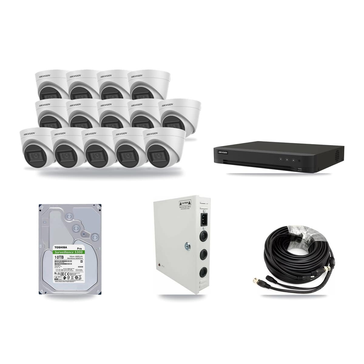 Hikvision 16-channel CCTV kit: 14 cameras (14× 5MP Turret), 10TB hard drive