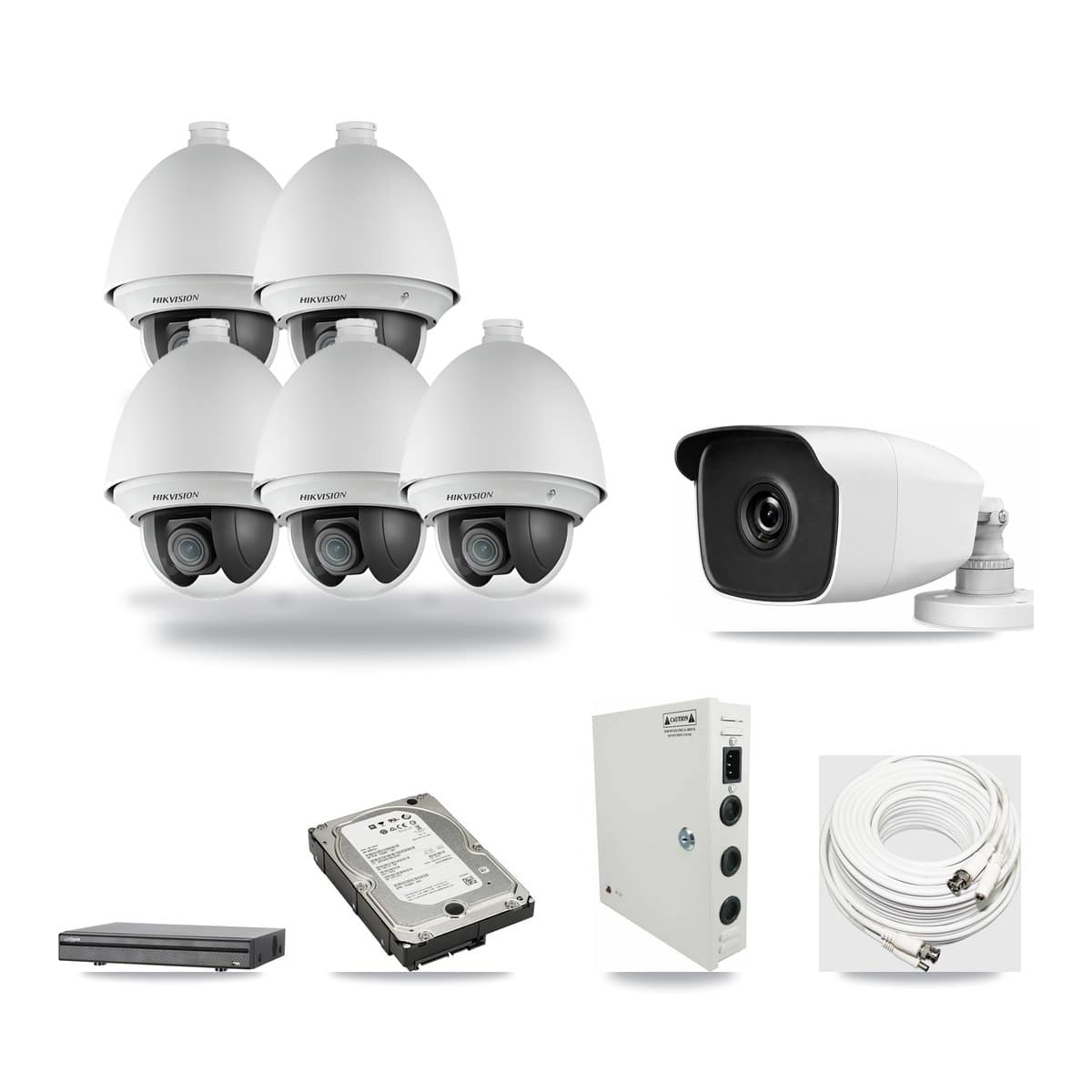 8-Channel 2MP – 3MP CCTV Kit — 5 2MP PTZ + 1 3MP Bullet Cameras + 5TB Recording (DH-XVR5108H Recorder) - Image 1