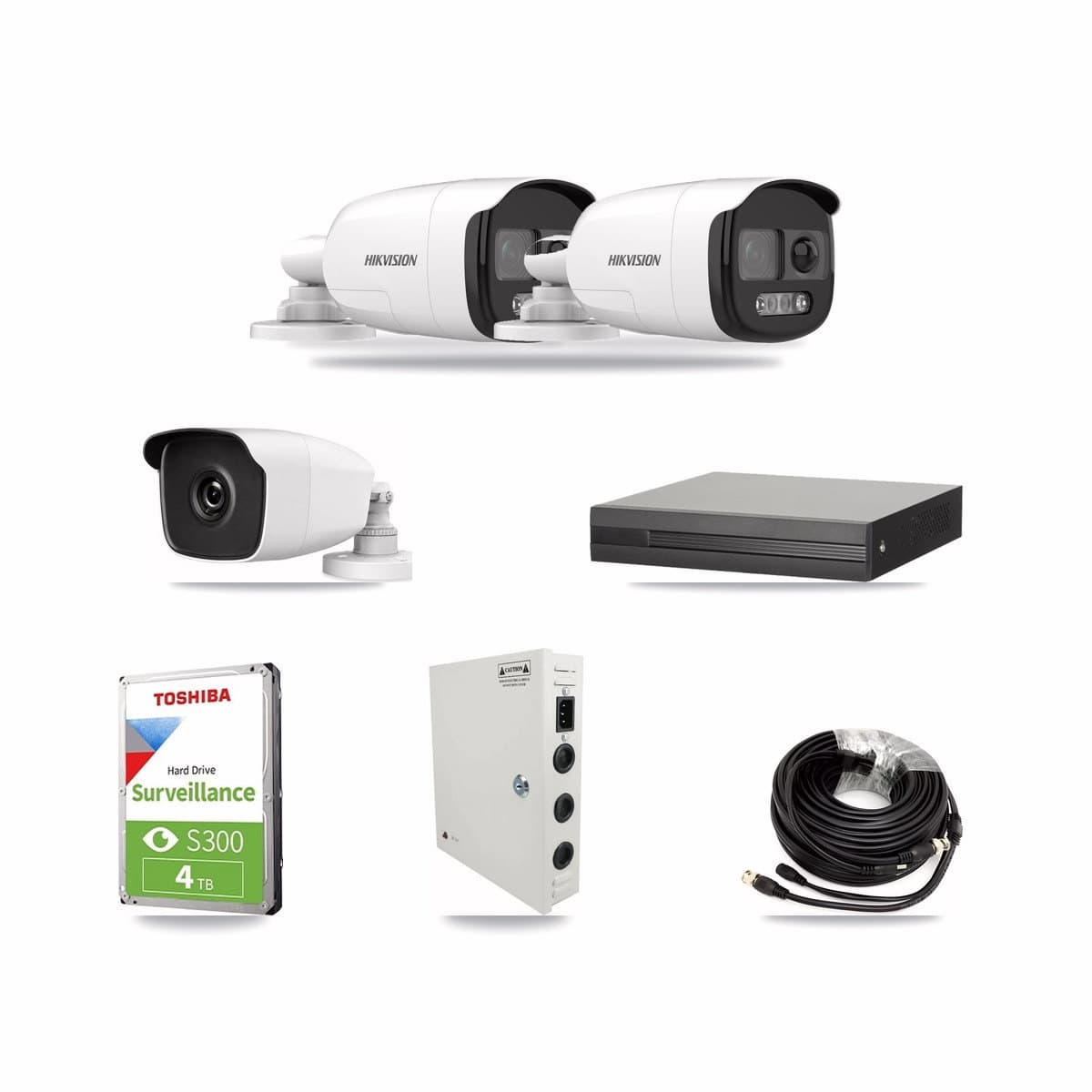 4-Channel 3MP – 5MP CCTV Kit — 2 Hikvision DS-2CE12KF3T 5MP + 1 HiLook THC-B230-R 3MP Bullet Cameras + 4TB Recording - Image 1
