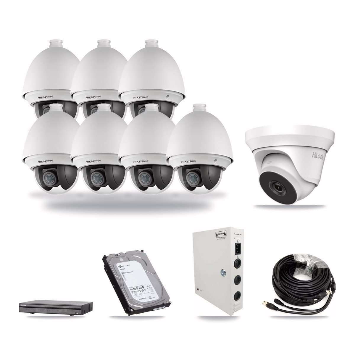 8-Channel 2MP – 4MP CCTV Kit — 7 2MP PTZ + 1 4MP Turret Cameras + 6TB Recording (DH-XVR5108H Recorder) - Image 1